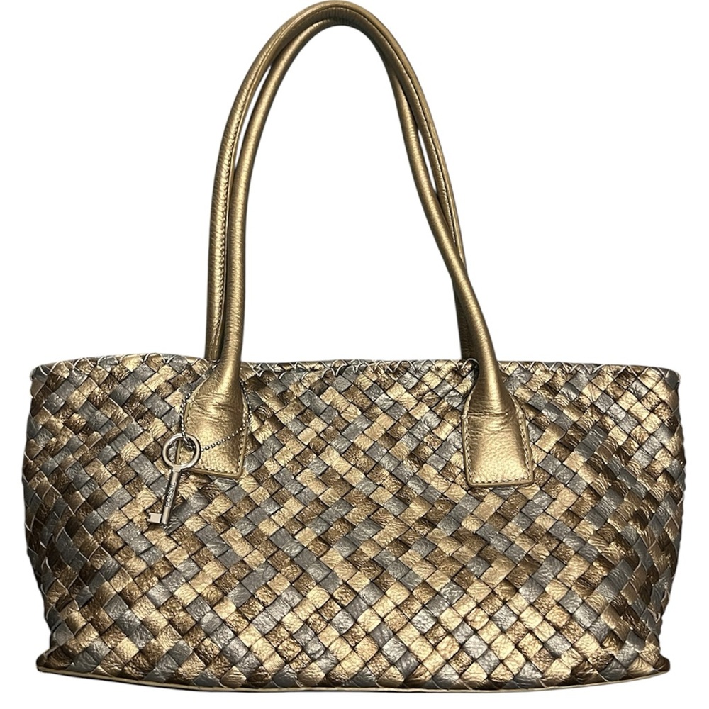 Fossil Metallic Woven Genuine Leather Boho Gold, Bronze & Silver Shoulder Bag